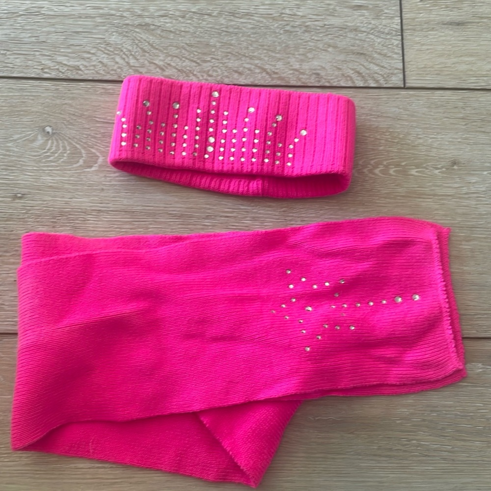 Toby and Me brand headband and scarf. Barbie pink.Crown & magic wand rhinestones